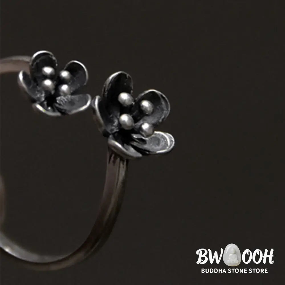 Buddha Stones 925 Sterling Silver Flowers Ring - 925 Sterling Silver(Circumference: 46.9mm) - Ring
