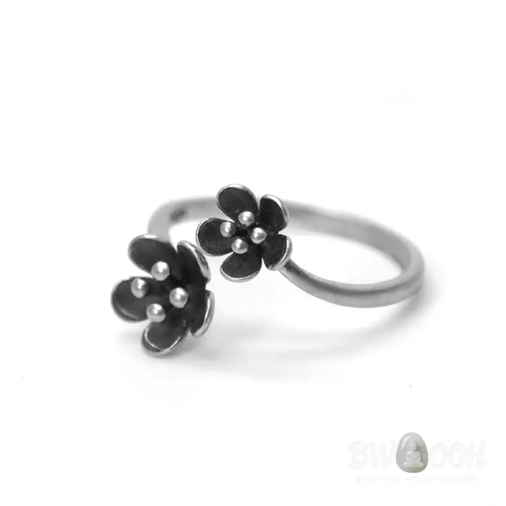 Buddha Stones 925 Sterling Silver Flowers Ring - 925 Sterling Silver(Circumference: 46.9mm) - Ring
