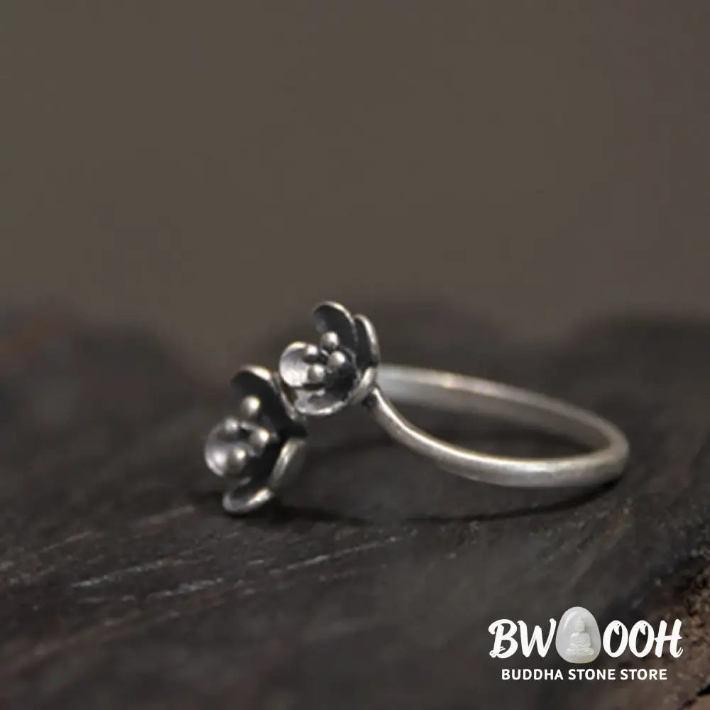 Buddha Stones 925 Sterling Silver Flowers Ring - 925 Sterling Silver(Circumference: 46.9mm) - Ring