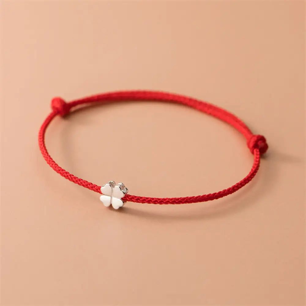 BWOOOH BWOOOH 925 Sterling Silver Four Leaf Clover Red Rope Bracelet - Handcrafted 925 Sterling Silver jewelry