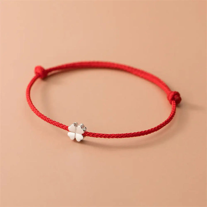 BWOOOH BWOOOH 925 Sterling Silver Four Leaf Clover Red Rope Bracelet - Handcrafted 925 Sterling Silver jewelry