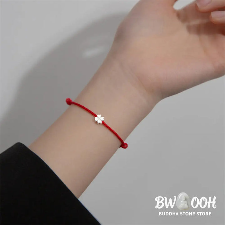 BWOOOH 925 Sterling Silver Four Leaf Clover Red Rope Bracelet - Four Leaf Clover(Wrist Circumference 14-20cm)