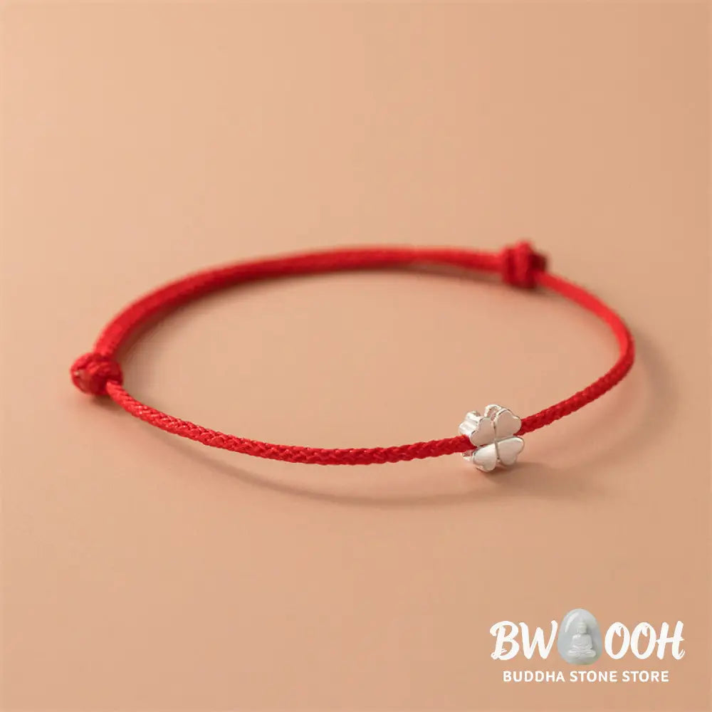 BWOOOH 925 Sterling Silver Four Leaf Clover Red Rope Bracelet - Four Leaf Clover(Wrist Circumference 14-20cm)