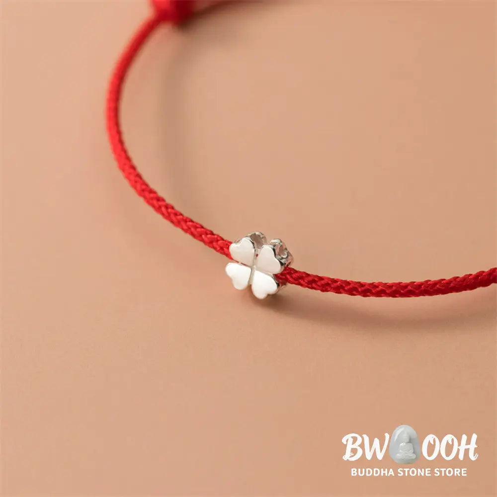 BWOOOH 925 Sterling Silver Four Leaf Clover Red Rope Bracelet - Four Leaf Clover(Wrist Circumference 14-20cm)