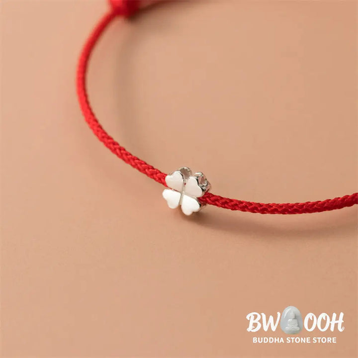 BWOOOH 925 Sterling Silver Four Leaf Clover Red Rope Bracelet - Four Leaf Clover(Wrist Circumference 14-20cm)