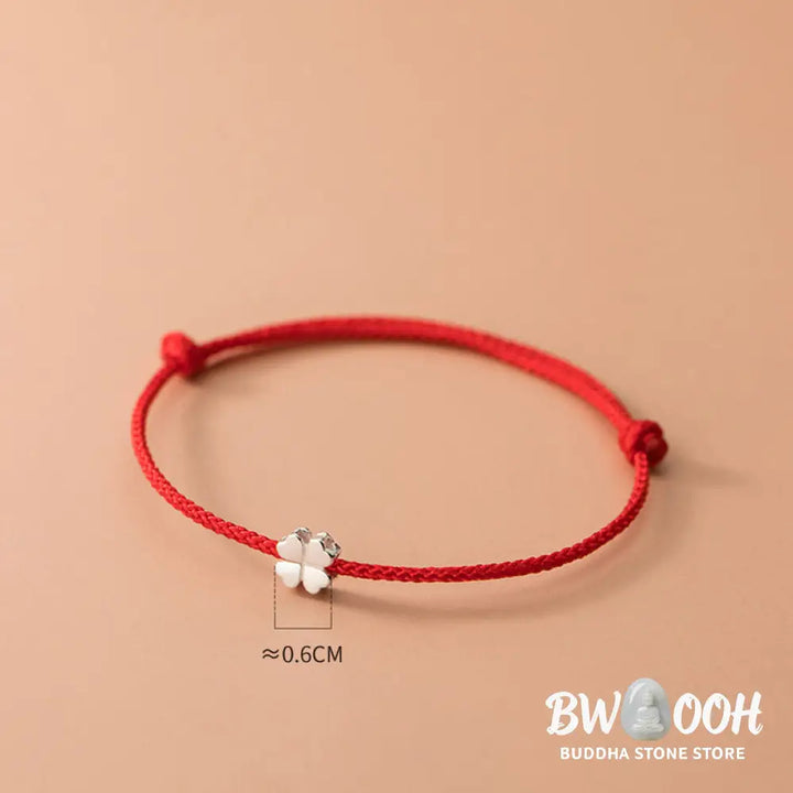 BWOOOH 925 Sterling Silver Four Leaf Clover Red Rope Bracelet - Four Leaf Clover(Wrist Circumference 14-20cm)