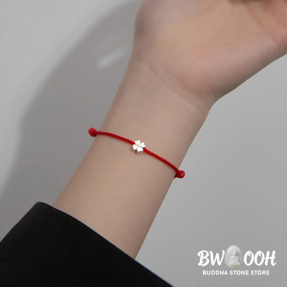 BWOOOH 925 Sterling Silver Four Leaf Clover Red Rope Bracelet - Four Leaf Clover(Wrist Circumference 14-20cm)