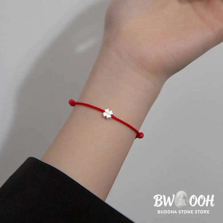 BWOOOH 925 Sterling Silver Four Leaf Clover Red Rope Bracelet - Four Leaf Clover(Wrist Circumference 14-20cm)