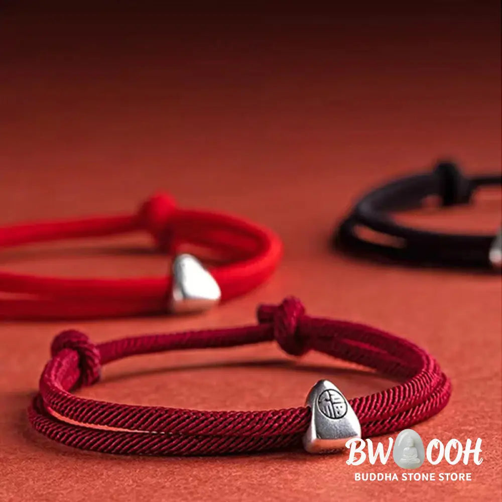 Buddha Stones 925 Sterling Silver Fu Character Blessing Handmade Braided Bracelet - BWOOOH - Bracelet