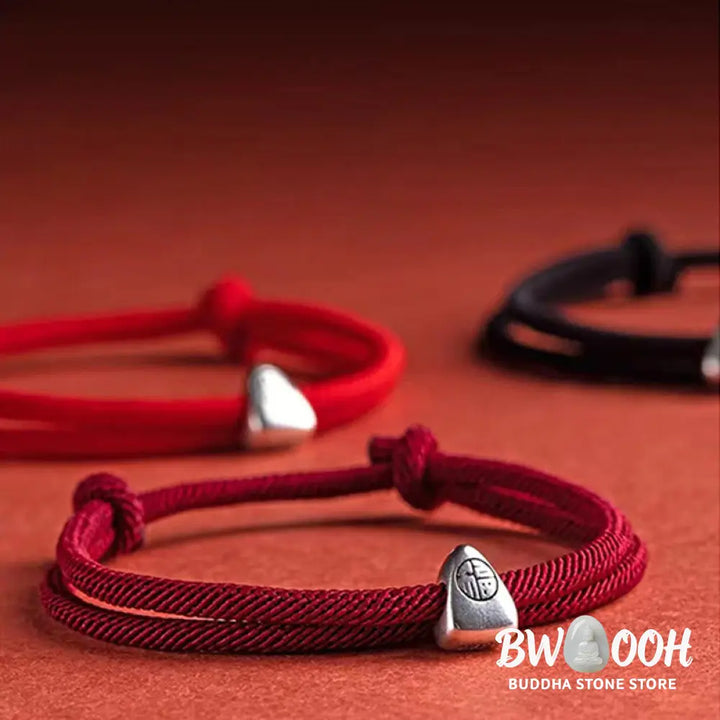 Buddha Stones 925 Sterling Silver Fu Character Blessing Handmade Braided Bracelet - BWOOOH - Bracelet