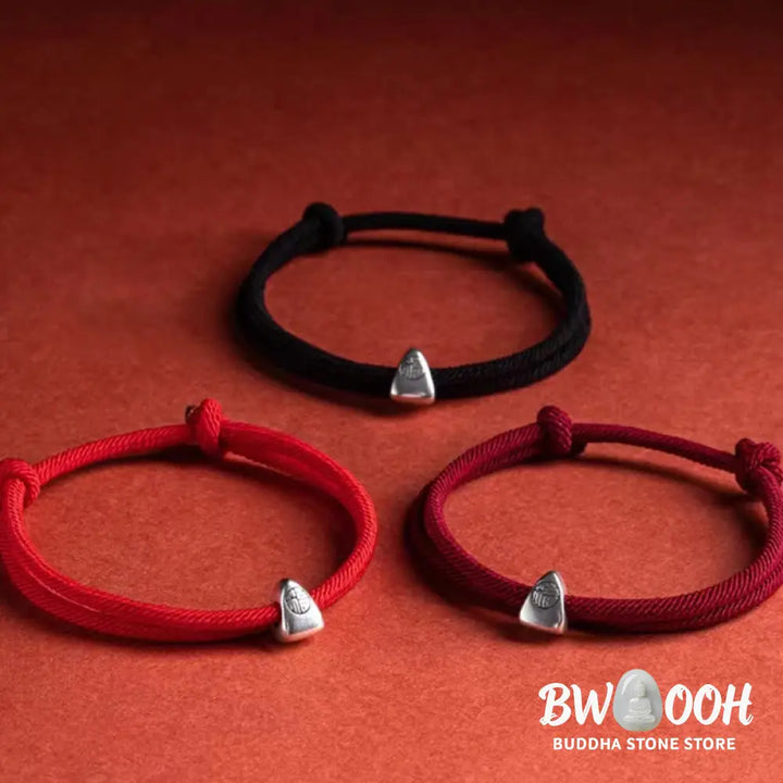 Buddha Stones 925 Sterling Silver Fu Character Blessing Handmade Braided Bracelet - BWOOOH - Bracelet
