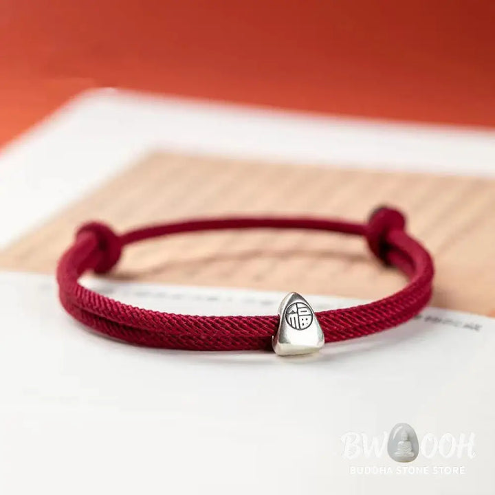 Buddha Stones 925 Sterling Silver Fu Character Blessing Handmade Braided Bracelet - BWOOOH - Bracelet