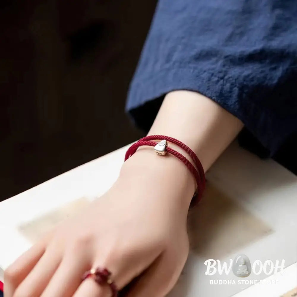 Buddha Stones 925 Sterling Silver Fu Character Blessing Handmade Braided Bracelet - BWOOOH - Bracelet