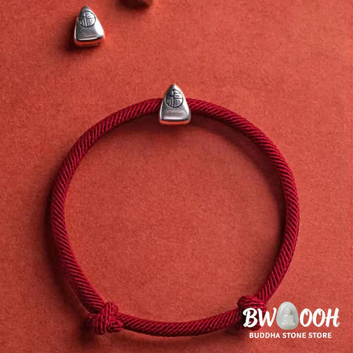 Buddha Stones 925 Sterling Silver Fu Character Blessing Handmade Braided Bracelet - BWOOOH - Bracelet