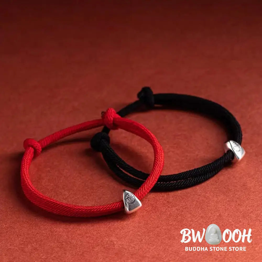 Buddha Stones 925 Sterling Silver Fu Character Blessing Handmade Braided Bracelet - BWOOOH - Bracelet