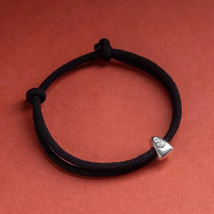 Buddha Stones 925 Sterling Silver Fu Character Blessing Handmade Braided Bracelet - BWOOOH - Black - Bracelet