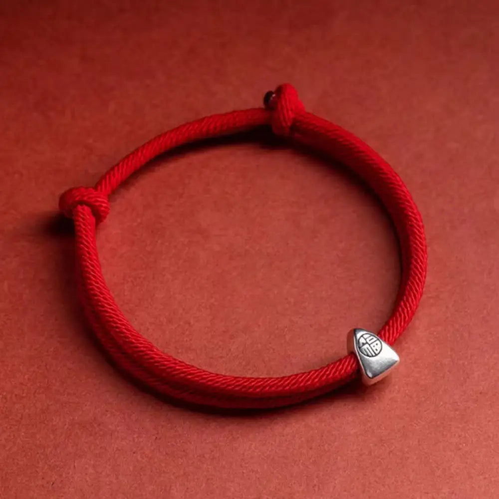Buddha Stones 925 Sterling Silver Fu Character Blessing Handmade Braided Bracelet - BWOOOH - Red - Bracelet