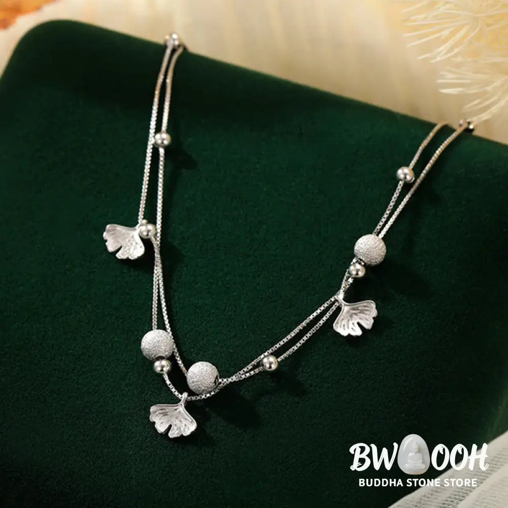 Buddha Stones 925 Sterling Silver Ginkgo Leaf Double Layer Protection Anklet - Anklet
