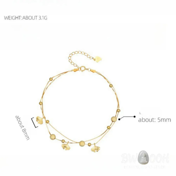 Buddha Stones 925 Sterling Silver Ginkgo Leaf Double Layer Protection Anklet - Anklet