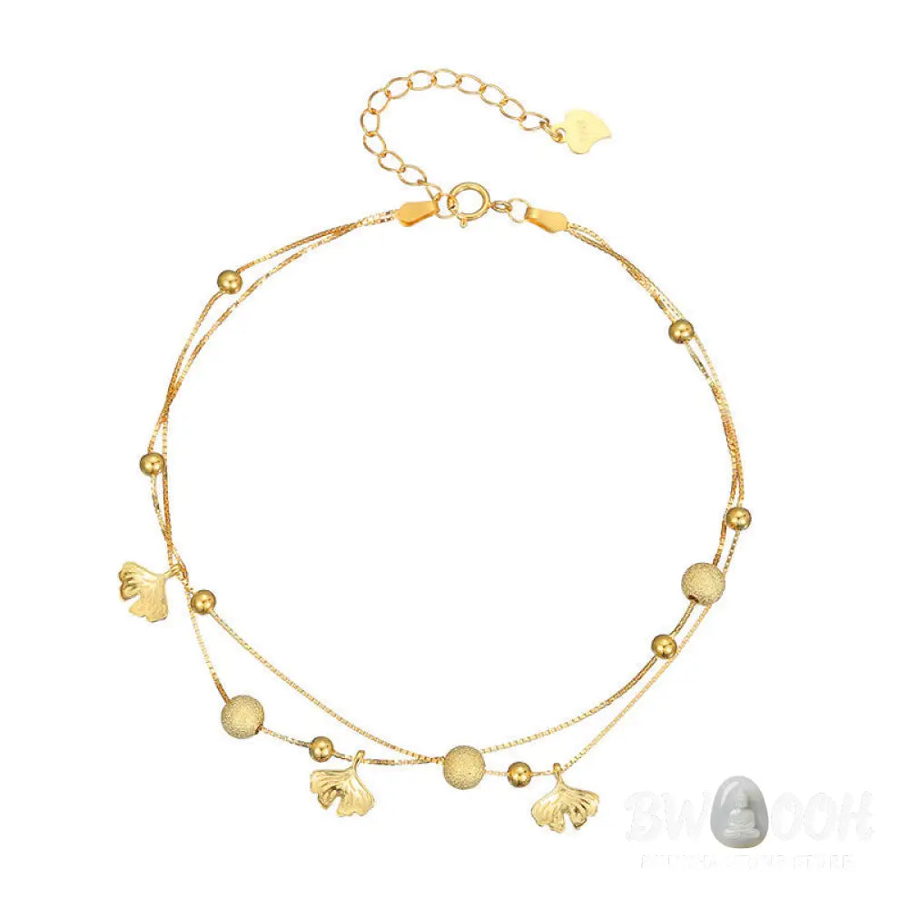 Buddha Stones 925 Sterling Silver Ginkgo Leaf Double Layer Protection Anklet - Anklet