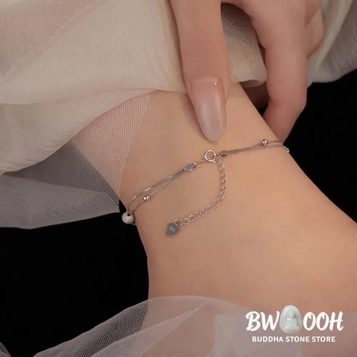 Buddha Stones 925 Sterling Silver Ginkgo Leaf Double Layer Protection Anklet - Anklet