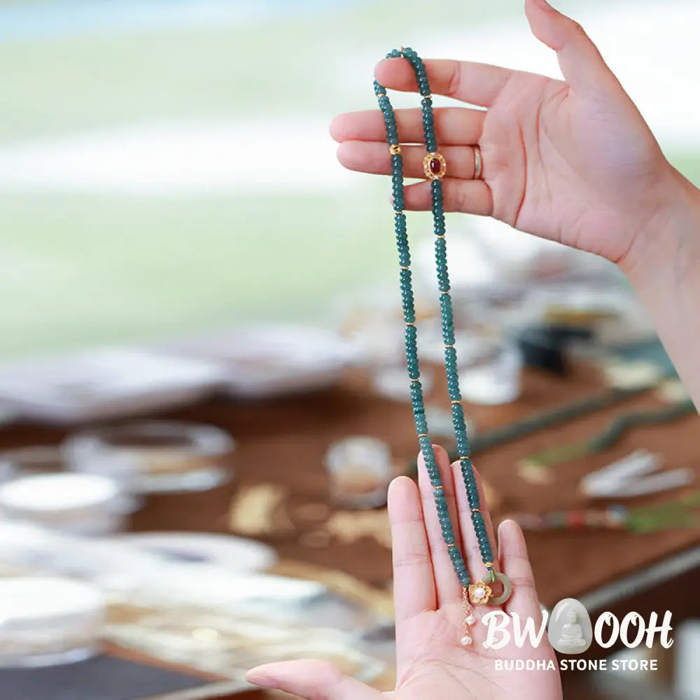Buddha Stones 925 Sterling Silver Gold Plated Cyan Jade Flower Peace Buckle Success Triple Wrap Bracelet - BWOOOH