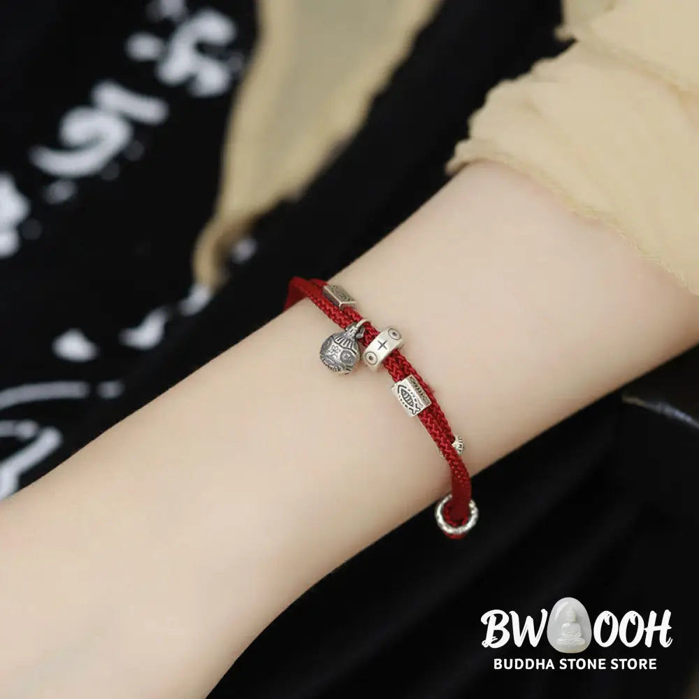 Buddha Stones 925 Sterling Silver Gold Swallowing Beast Koi Fish Wealth Handcrafted Braided Bracelet - BWOOOH - Bracelet