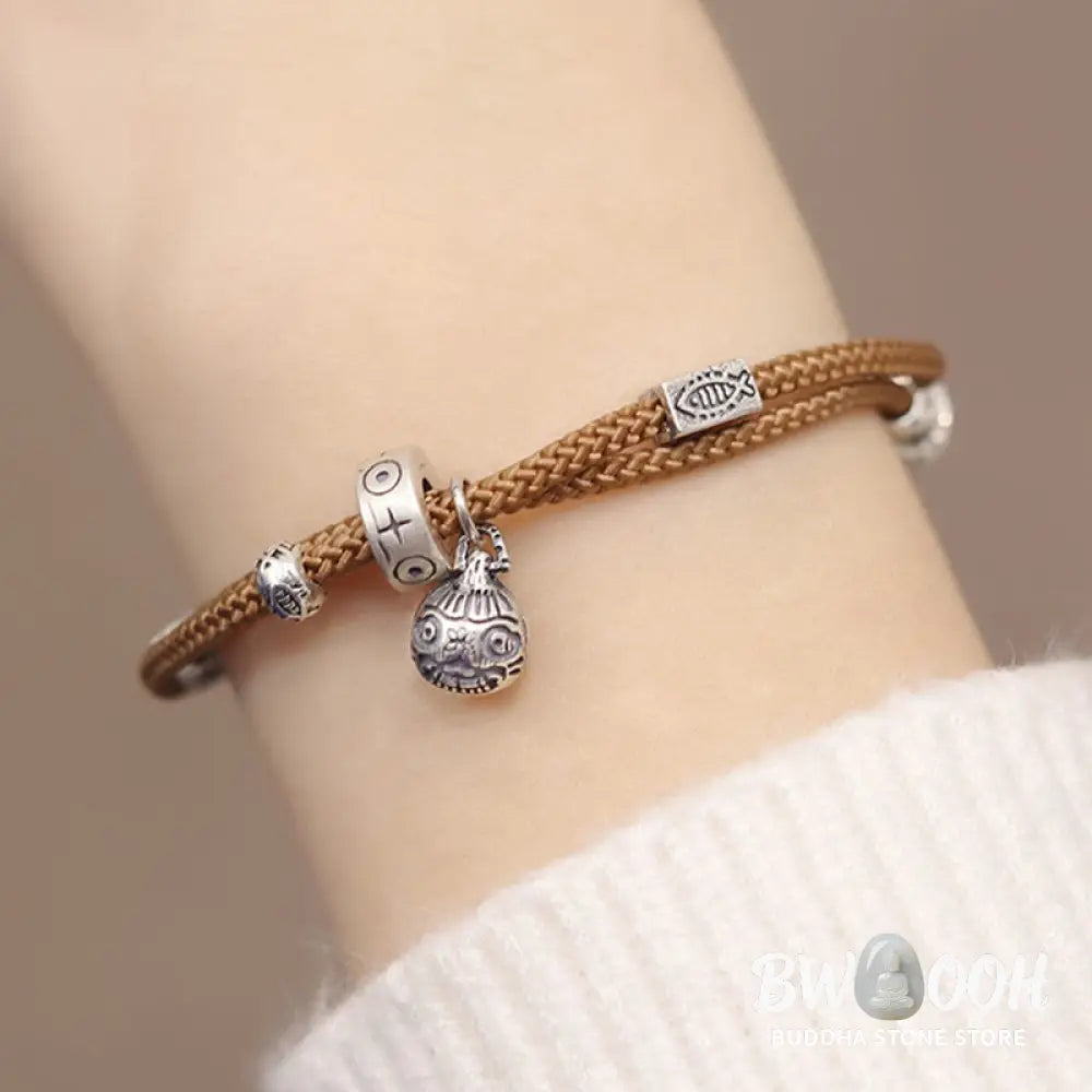 Buddha Stones 925 Sterling Silver Gold Swallowing Beast Koi Fish Wealth Handcrafted Braided Bracelet - BWOOOH - Bracelet