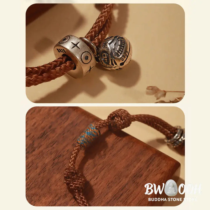 Buddha Stones 925 Sterling Silver Gold Swallowing Beast Koi Fish Wealth Handcrafted Braided Bracelet - BWOOOH - Bracelet
