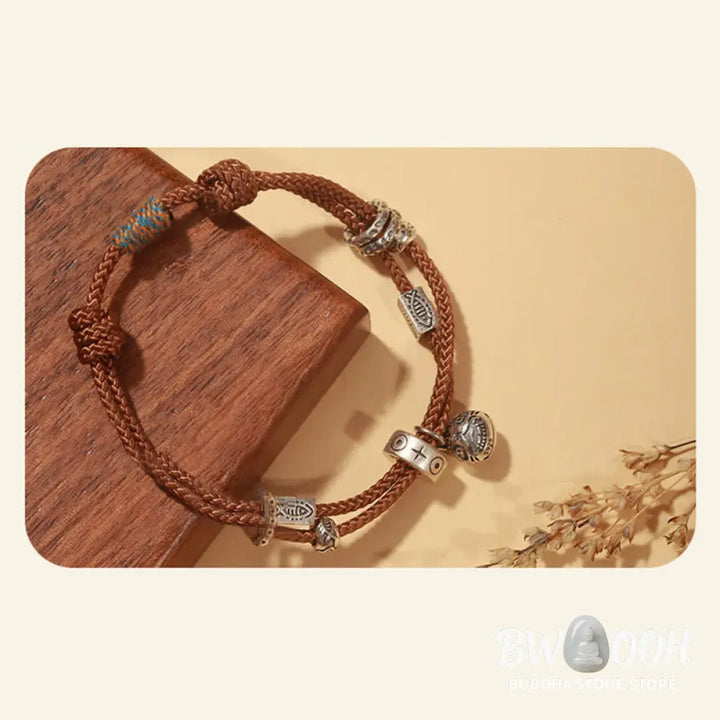 Buddha Stones 925 Sterling Silver Gold Swallowing Beast Koi Fish Wealth Handcrafted Braided Bracelet - BWOOOH - Bracelet