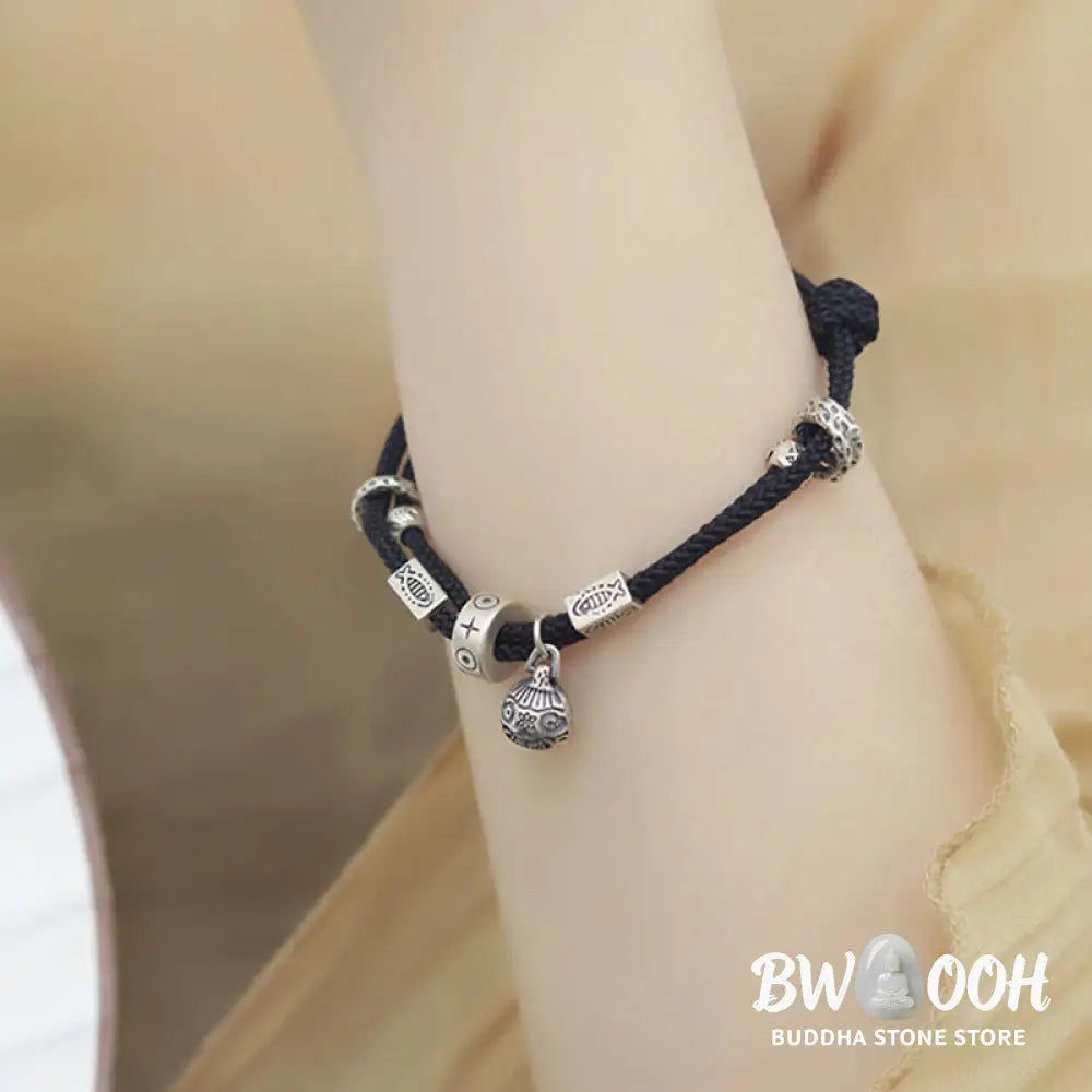 Buddha Stones 925 Sterling Silver Gold Swallowing Beast Koi Fish Wealth Handcrafted Braided Bracelet - BWOOOH - Bracelet