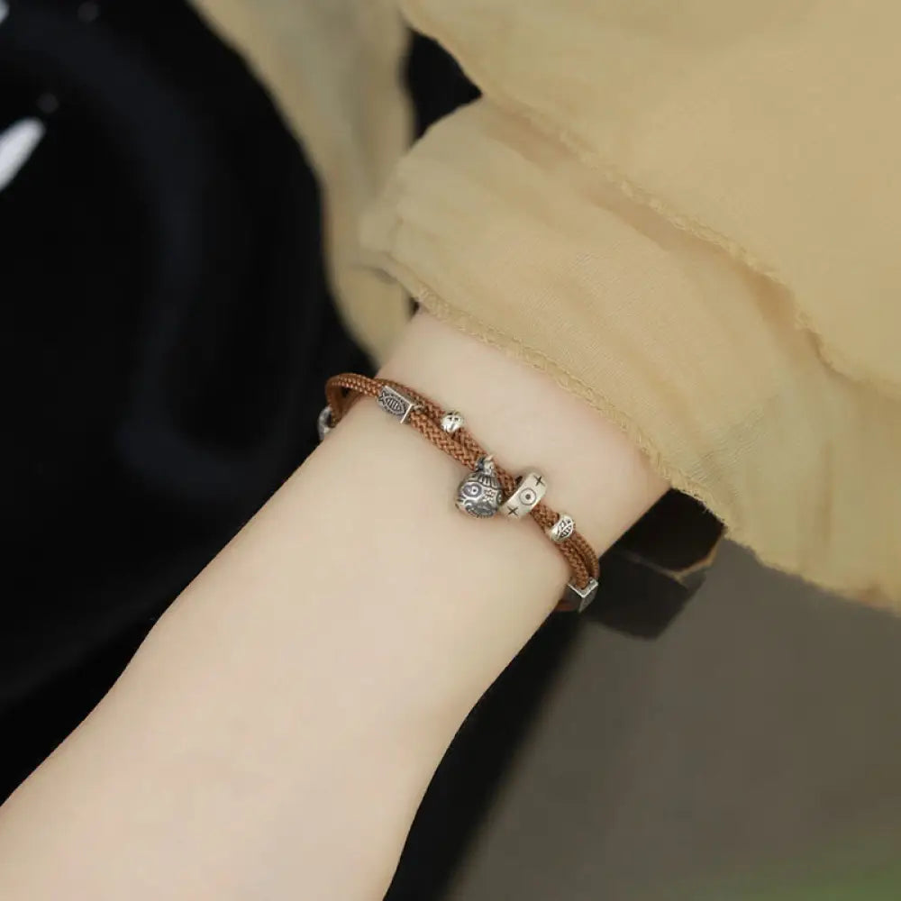 Buddha Stones 925 Sterling Silver Gold Swallowing Beast Koi Fish Wealth Handcrafted Braided Bracelet - BWOOOH