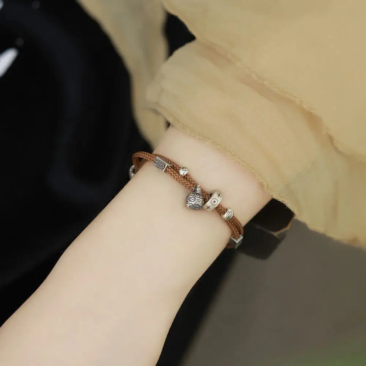Buddha Stones 925 Sterling Silver Gold Swallowing Beast Koi Fish Wealth Handcrafted Braided Bracelet - BWOOOH