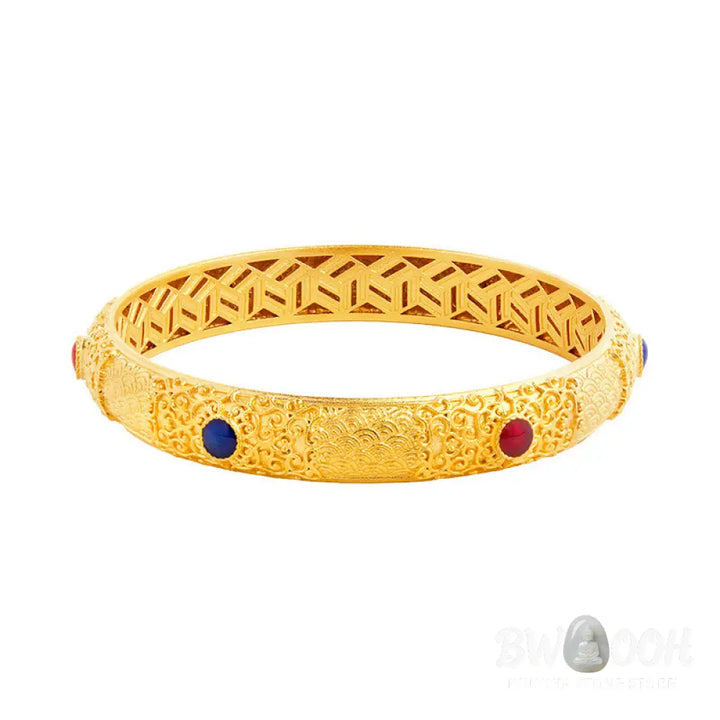 Buddha Stones 925 Sterling Silver Golden Auspicious Clouds Hollow Design Protection Bracelet Bangle 2.20 IN (56 MM)