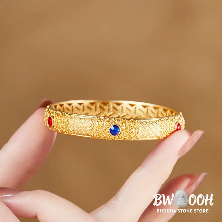 Buddha Stones 925 Sterling Silver Golden Auspicious Clouds Hollow Design Protection Bracelet Bangle 2.20 IN (56 MM)