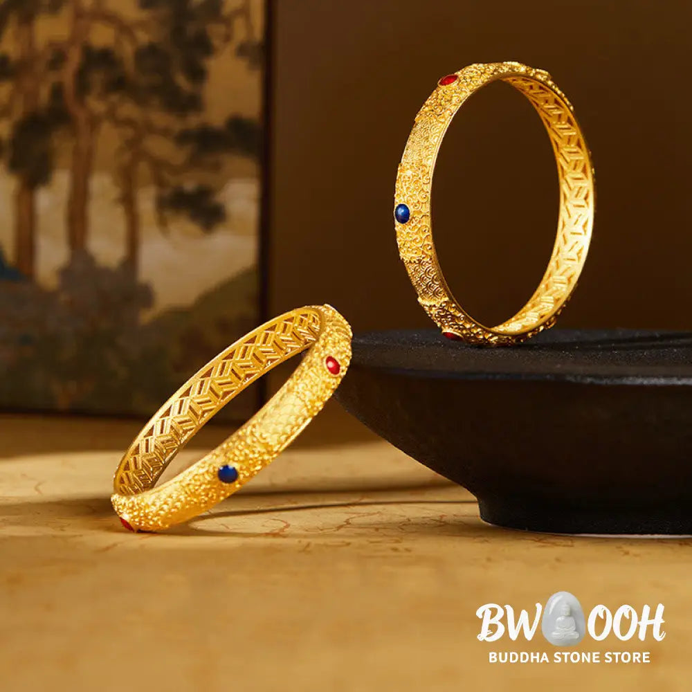 Buddha Stones 925 Sterling Silver Golden Auspicious Clouds Hollow Design Protection Bracelet Bangle 2.20 IN (56 MM)