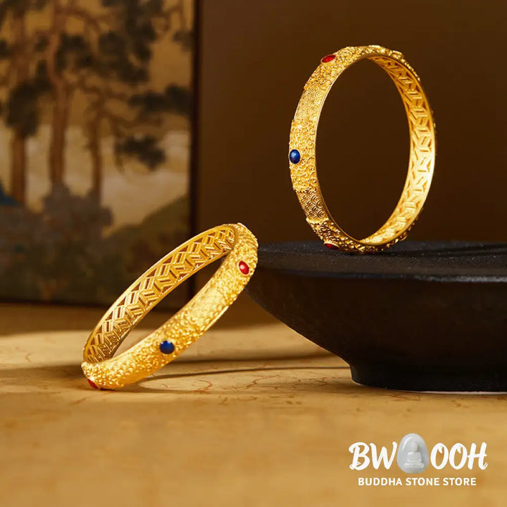 Buddha Stones 925 Sterling Silver Golden Auspicious Clouds Hollow Design Protection Bracelet Bangle 2.20 IN (56 MM)