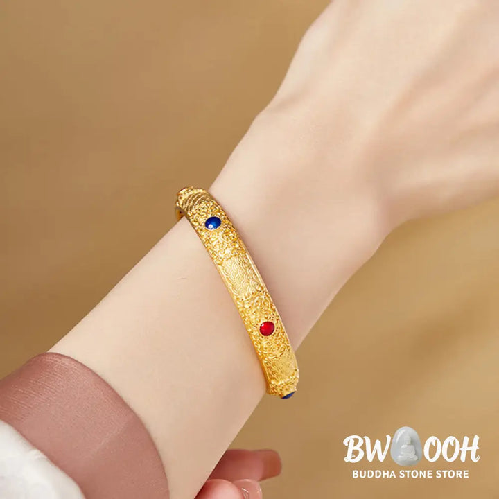 Buddha Stones 925 Sterling Silver Golden Auspicious Clouds Hollow Design Protection Bracelet Bangle 2.20 IN (56 MM)