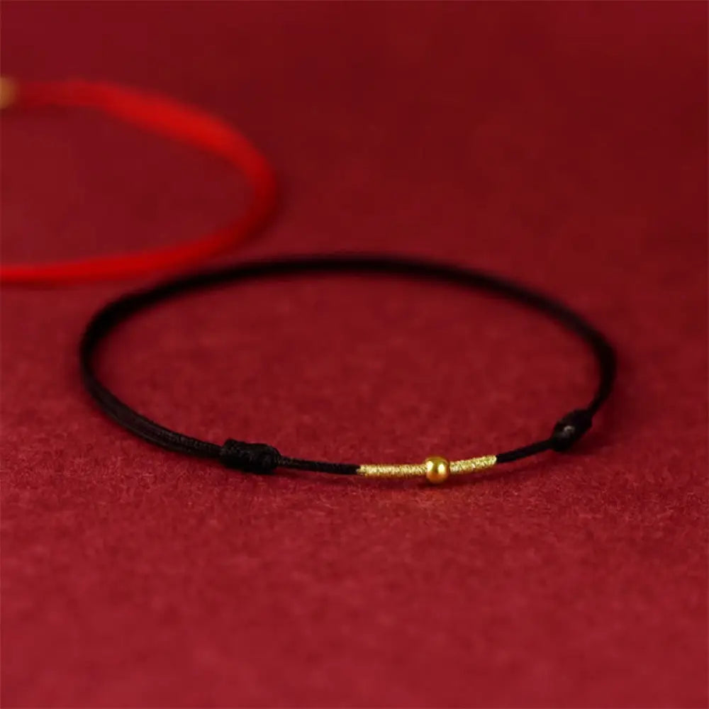 Buddha Stones 925 Sterling Silver Golden Bead Protection Braided Rope Bracelet Anklet - BWOOOH - Black / Wrist