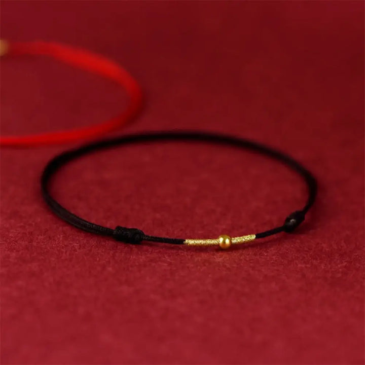 Buddha Stones 925 Sterling Silver Golden Bead Protection Braided Rope Bracelet Anklet - BWOOOH - Black / Wrist