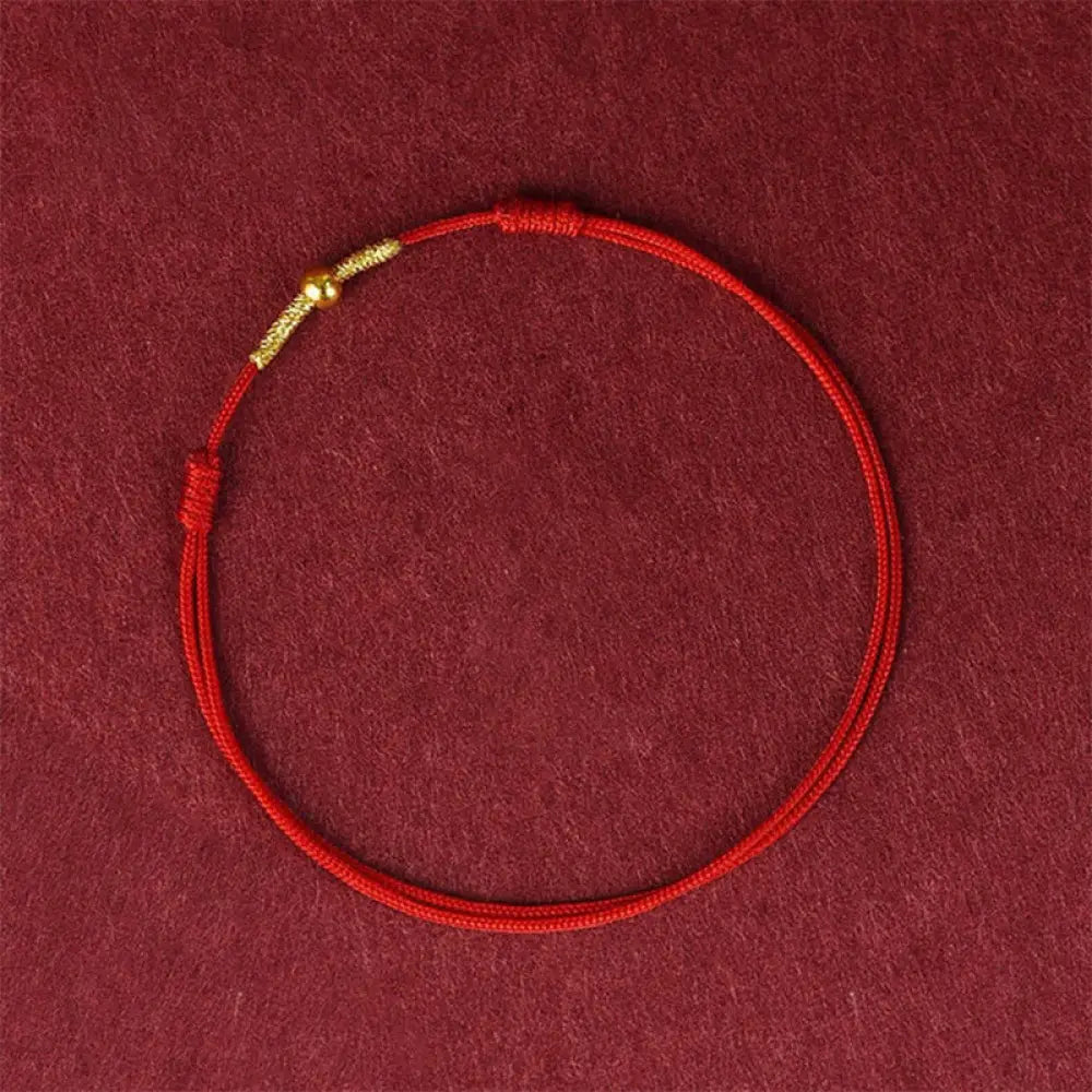 Buddha Stones 925 Sterling Silver Golden Bead Protection Braided Rope Bracelet Anklet - BWOOOH - Red / Wrist
