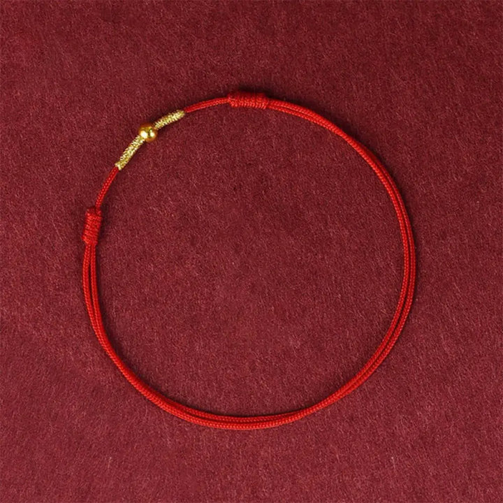 Buddha Stones 925 Sterling Silver Golden Bead Protection Braided Rope Bracelet Anklet - BWOOOH - Red / Wrist