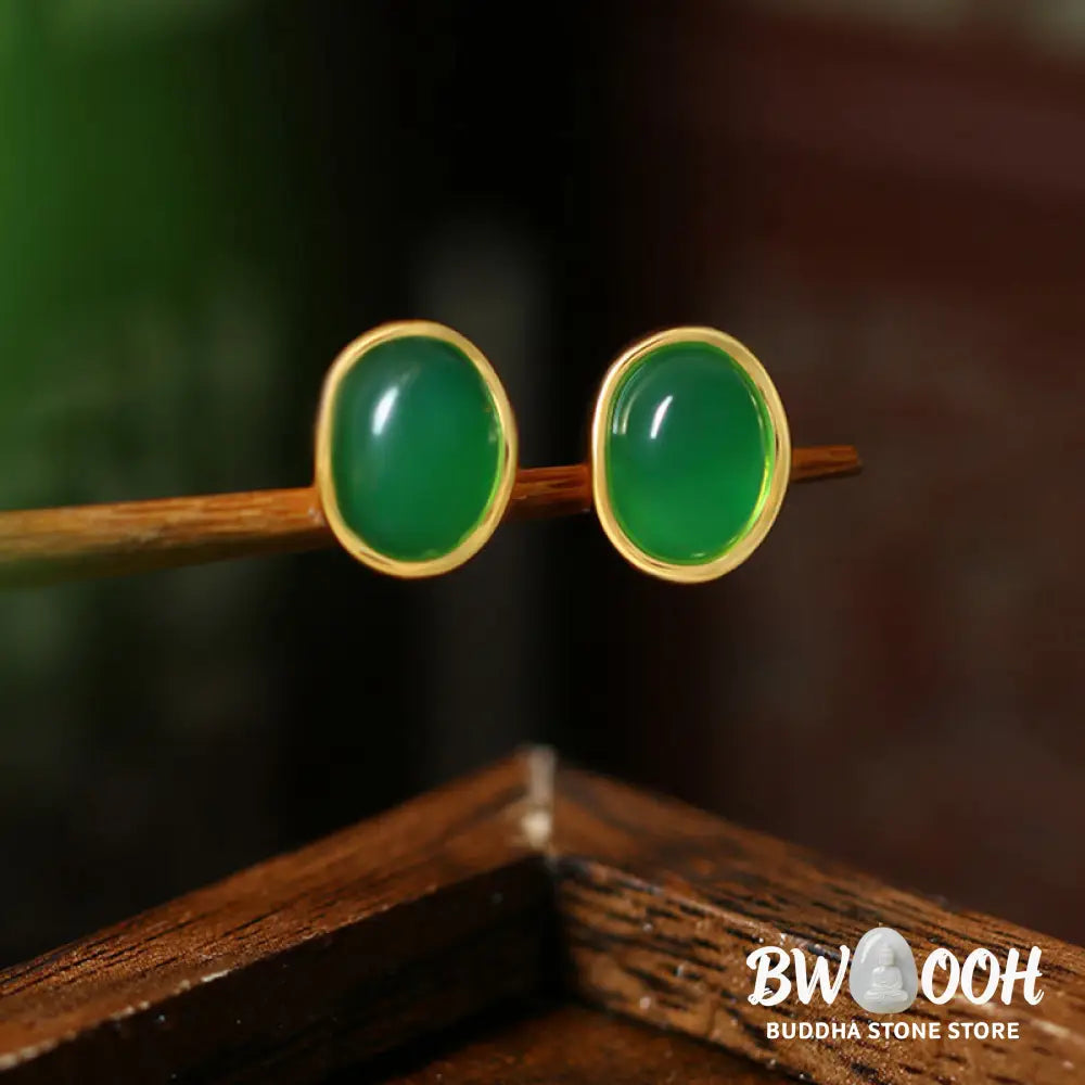 Buddha Stones 925 Sterling Silver Golden Green Chalcedony Strength Earrings - Green Chalcedony(925 Sterling Silver