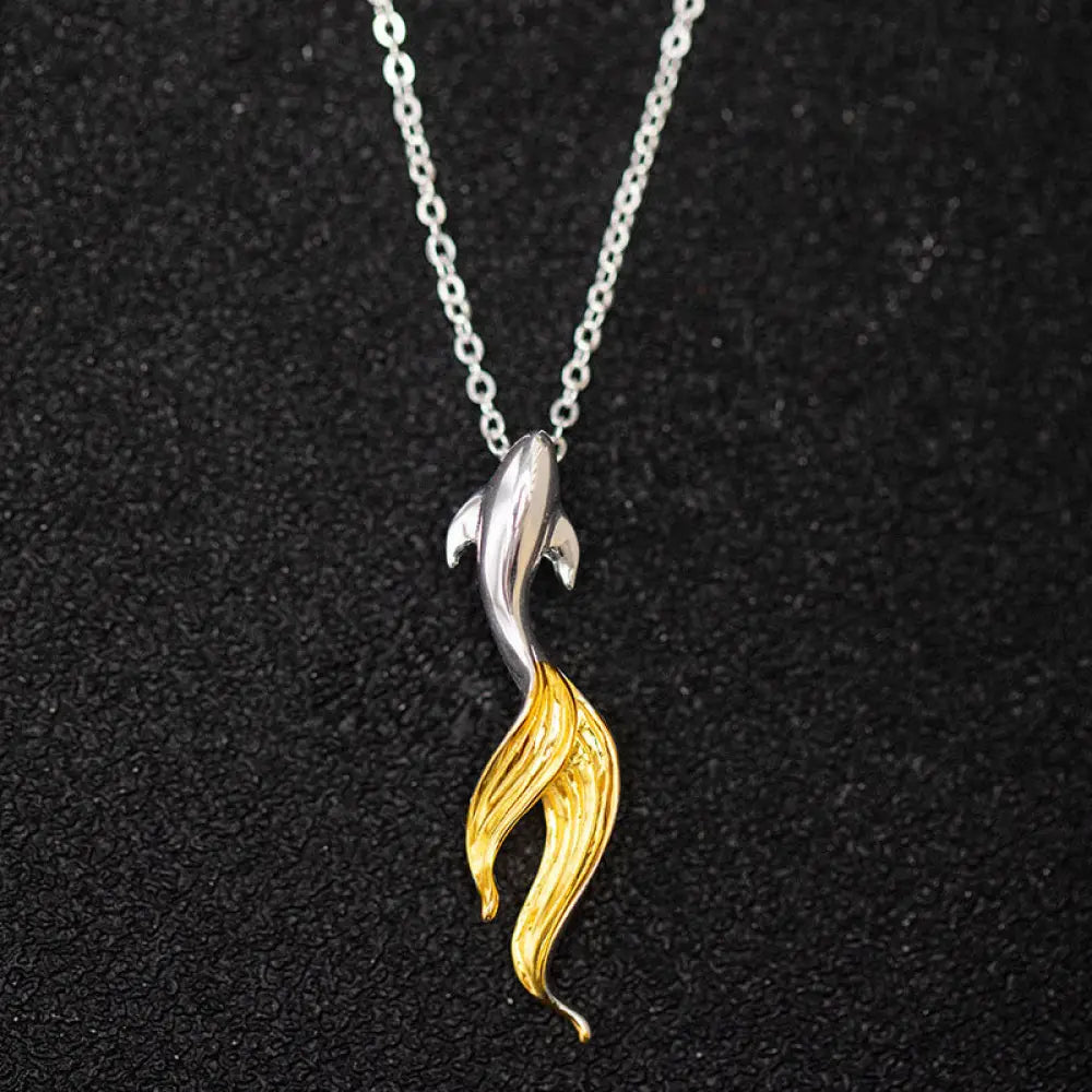 Buddha Stones Buddha Stones 925 Sterling Silver Golden Koi Fish Luck Necklace Pendant - BWOOOH - Handcrafted 925 Sterling Silver jewelry