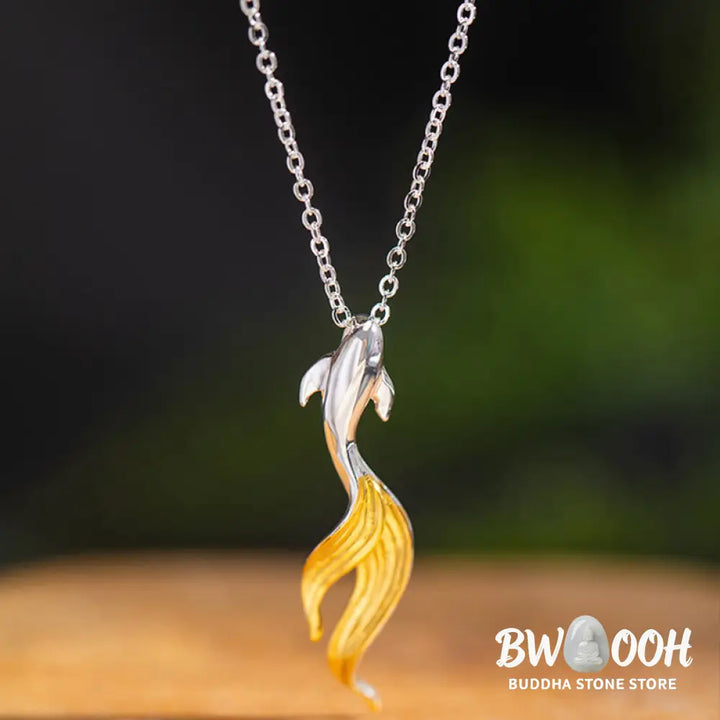 Buddha Stones 925 Sterling Silver Golden Koi Fish Luck Necklace Pendant - BWOOOH - 925 Sterling Silver Koi Fish