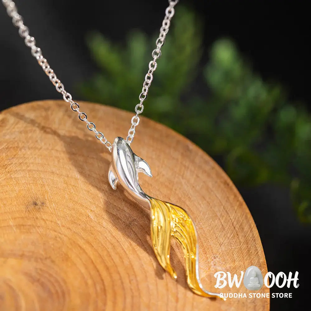Buddha Stones 925 Sterling Silver Golden Koi Fish Luck Necklace Pendant - BWOOOH - 925 Sterling Silver Koi Fish