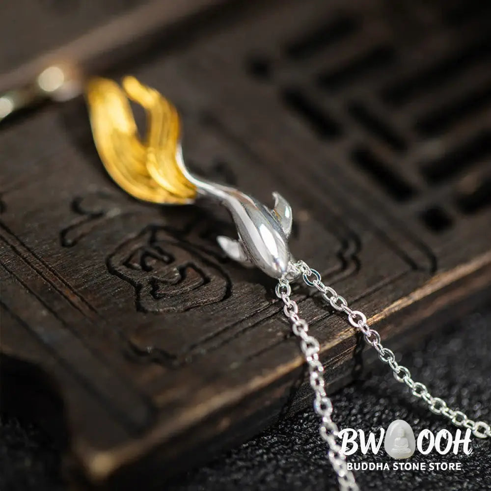 Buddha Stones 925 Sterling Silver Golden Koi Fish Luck Necklace Pendant - BWOOOH - 925 Sterling Silver Koi Fish