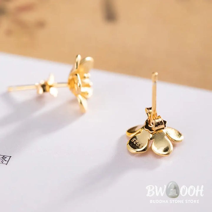 Buddha Stones 925 Sterling Silver Golden Peach Blossom Balance Earrings - 925 Sterling Silver - Earrings