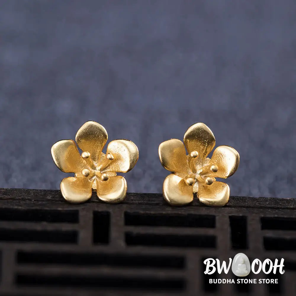 Buddha Stones 925 Sterling Silver Golden Peach Blossom Balance Earrings - 925 Sterling Silver - Earrings
