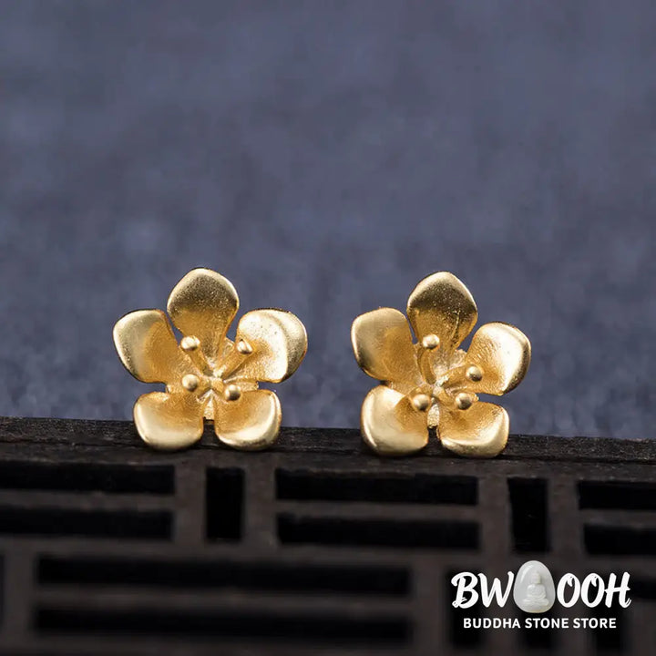 Buddha Stones 925 Sterling Silver Golden Peach Blossom Balance Earrings - 925 Sterling Silver - Earrings